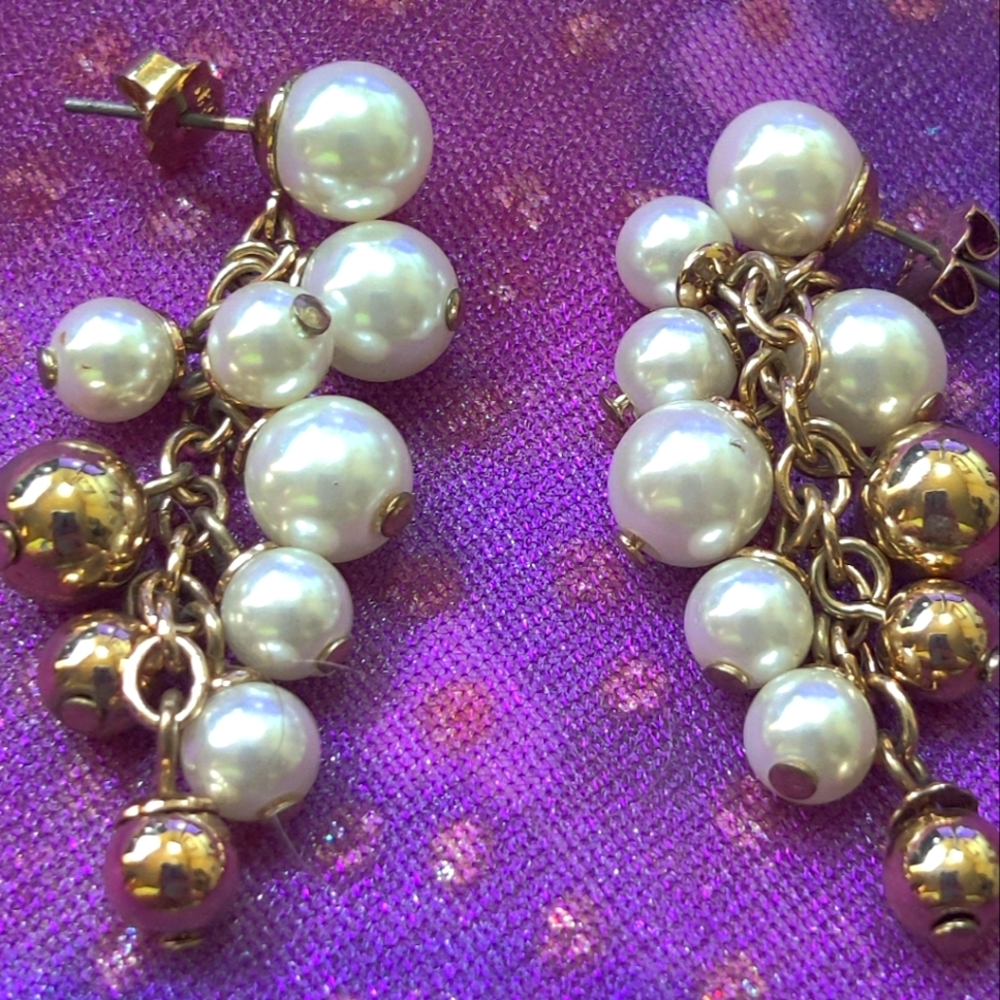 Gold Tone Faux Pearl Cluster Post Earrings